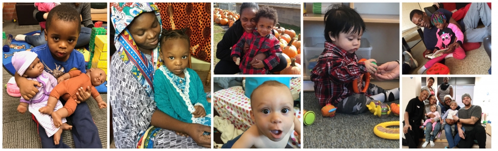 A collage of photos featuring children and parents