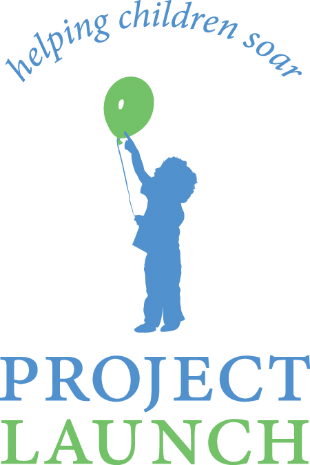 Project LAUNCH logo with the motto "helping children soar" above a blue silhouette of a child holding a green balloon